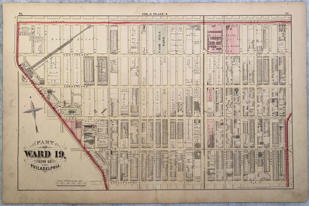 1875 G.M. Hopkins Atlas Plate--Kensington + Fairhill Square Park